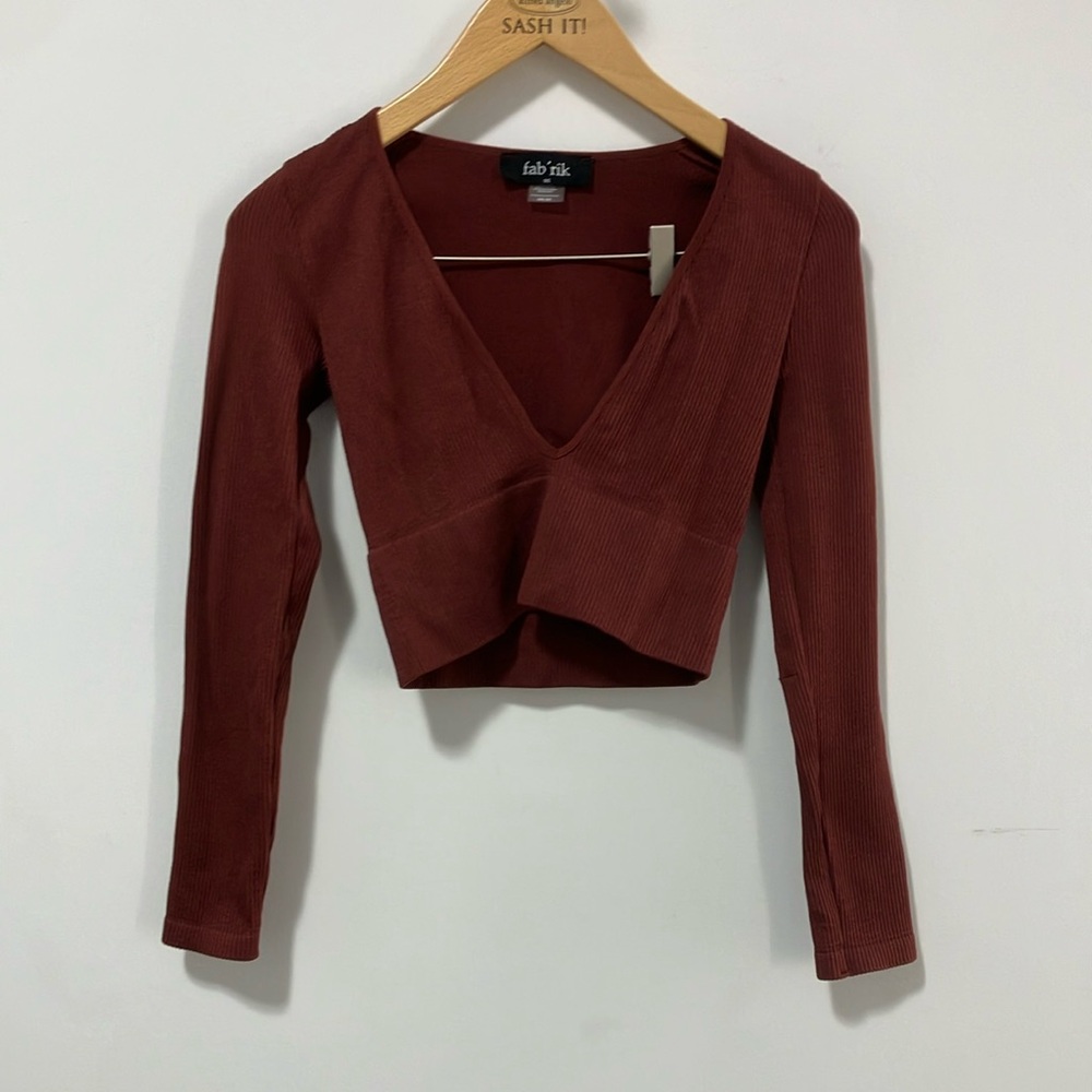Women's Brown V-Neck Top